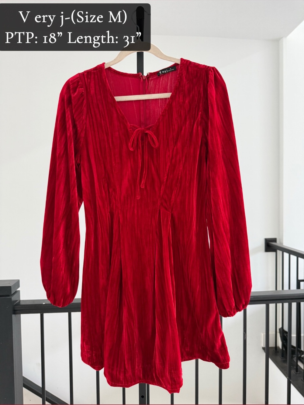Very J Red Velvet Tie-Neck Dress